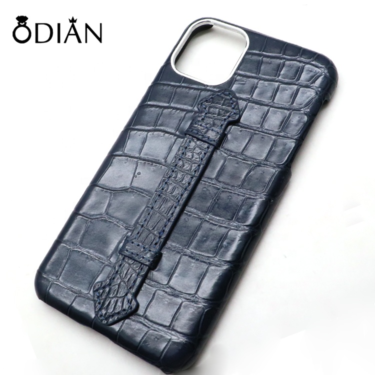 Fashion design style crocodile leather design handmade crocodile leather mobile phone case with wrist band for Phone 11Por