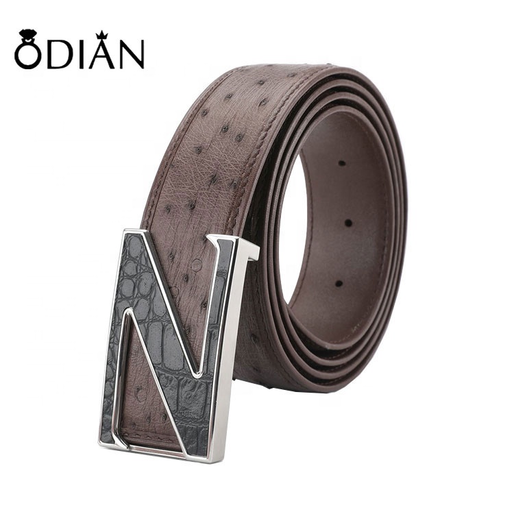 Genuine Ostrich Brown Belt Leather Handmade - Optional Personalized Monogram