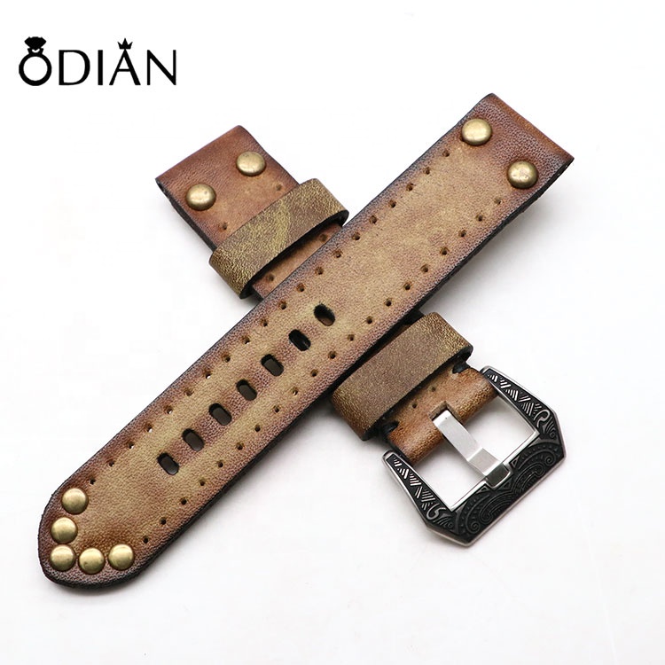 Quick Release Butterfly Buckle Top Grain Leather Watch Strap For Apple Watch Band 38mm 42mm