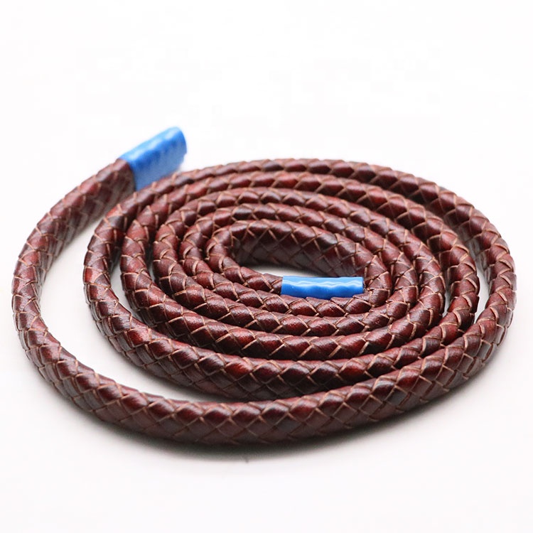 Brown vintage cowhide rope, wide flat woven leather rope, mixed two-color leather rope
