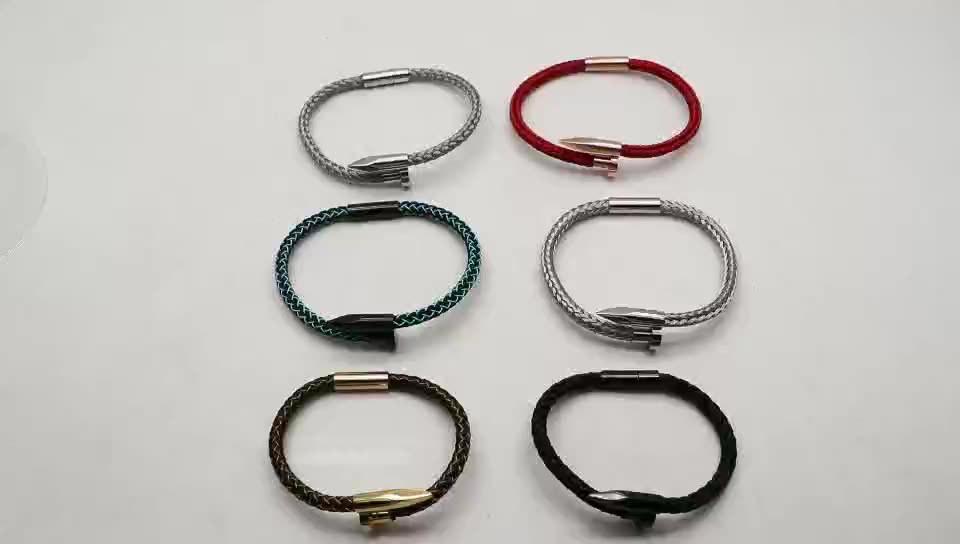 Stylish stainless steel bullet bracelet, braided rope stainless steel wire bracelet Men Bangle