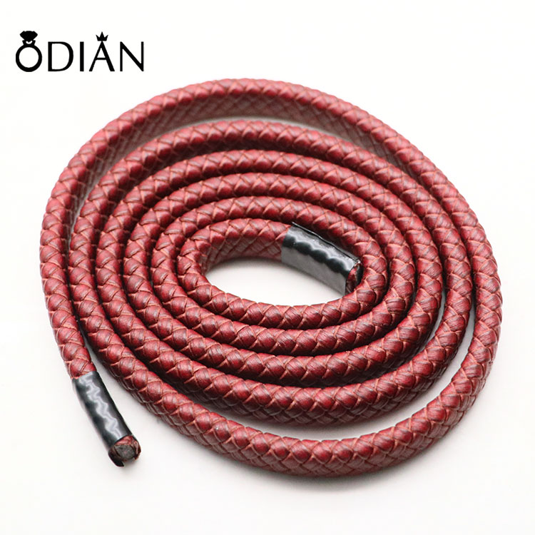Brown vintage cowhide rope, wide flat woven leather rope, mixed two-color leather rope