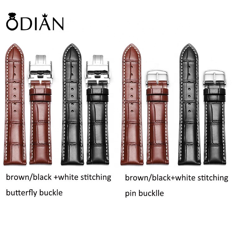 Odian Jewelry Handmade Band top cow leather 18 20 22mm genuine leather watch bands with Butterfly button