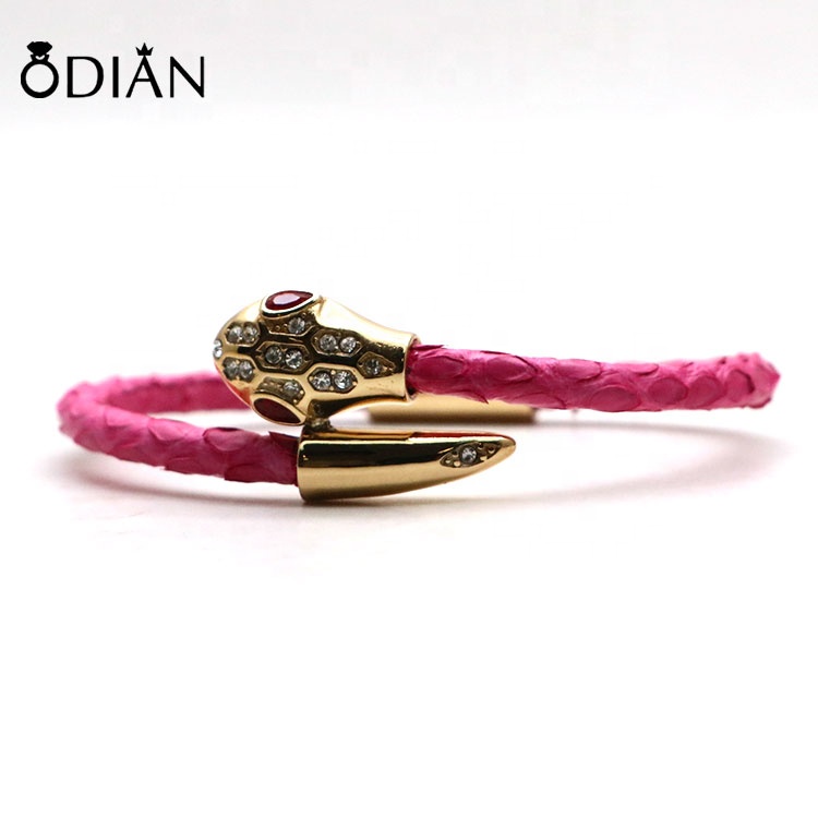 Odian Jewelry Genuine python leather stainless steel snake charms women lady bracelet for women gril lady