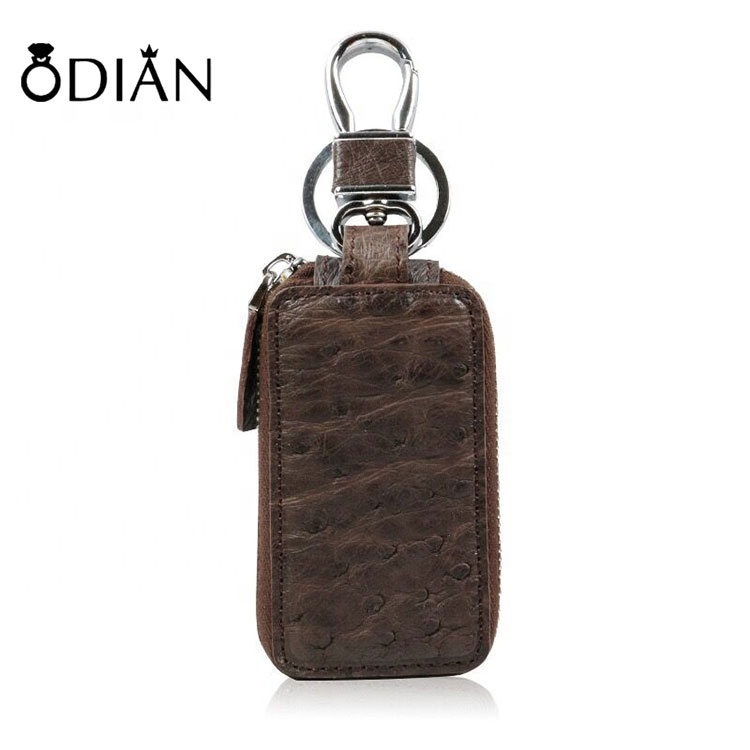 Luxury leather key bag, made of real ostrich skin, with the grain of the ostrich