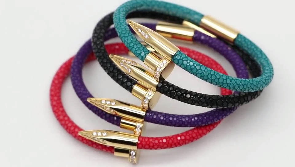 Men's Fashion Genuine Stingray Nail bracelets For Best Watch Accessory custom design leather bracelets