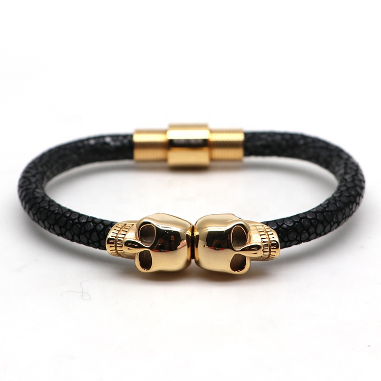 Bracelet Real Stingray Leather Bracelet With 316 Stainless Steel Skull Stingray Leather Jewelry Bracelet